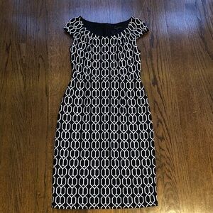David Meister B&W Argyle Pattern Business Casual Elegant Midi-Dress